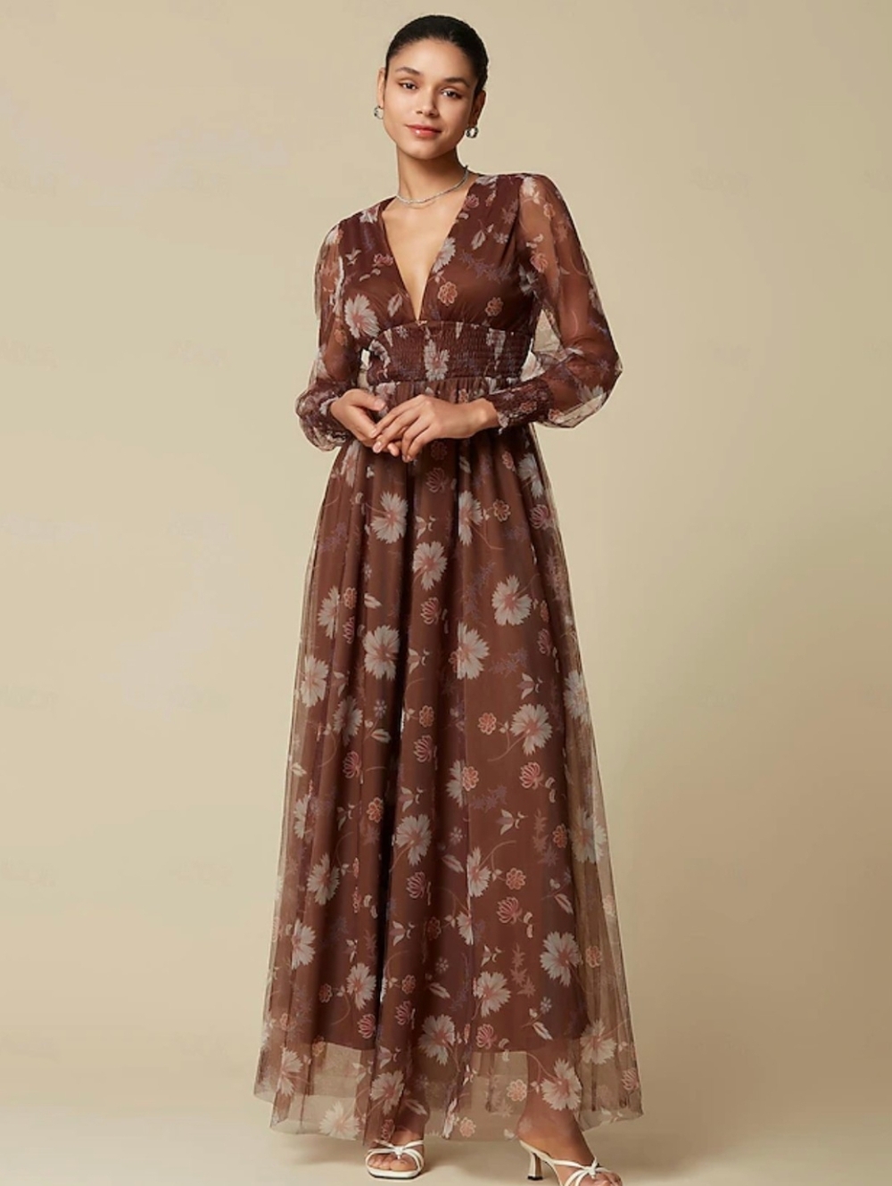 NWT - Long Sleeve V-Neck Maxi Dress